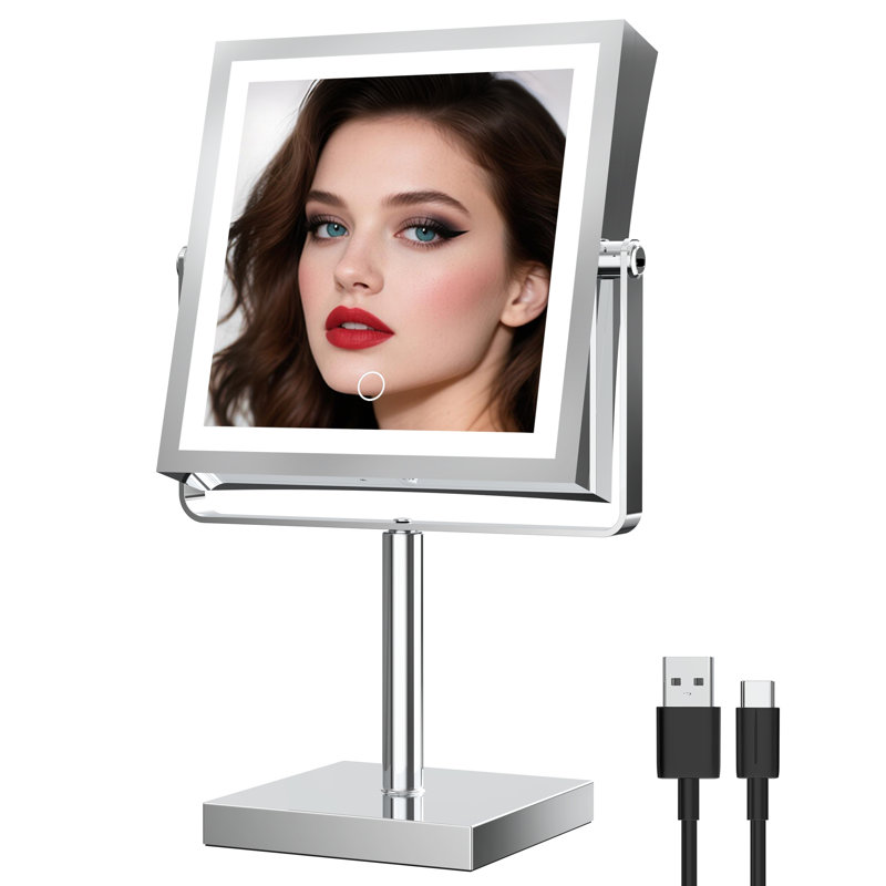 Miroir de maquillage mural avec lumières Ruacq, Chrome chrome