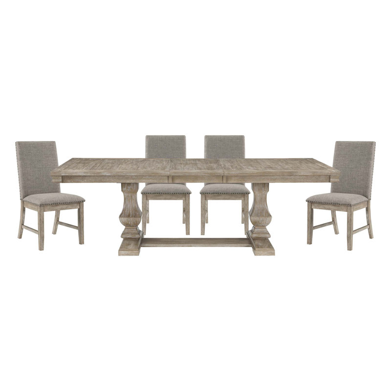 Table de salle à manger de style traditionnel 5 pièces avec rallonge et 4 chaises d'appoint, meubles de cuisine en bois