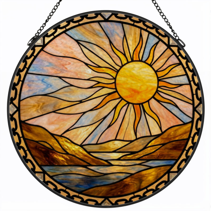 Panneau de vitrail paysage 7,8 "H Sunset, H 7,8 po x l 7,8 po