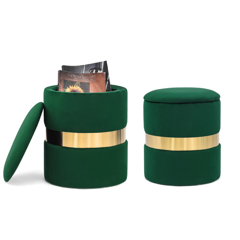 Ottoman with Cushion, Dark Green Velvet