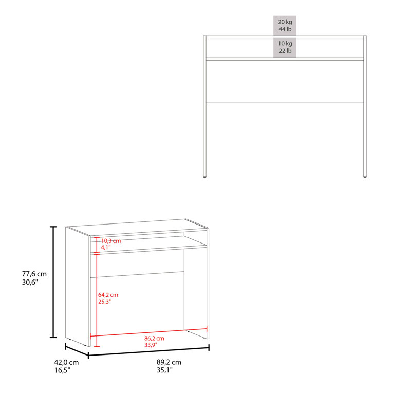 Bureau d'ordinateur H 30,6 po, avec 1 tablette, Blanc