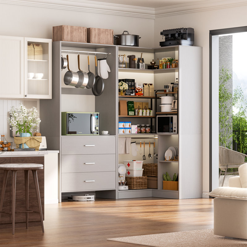 31.5'' - 57.2'' W Closet System with Wooden Drawers, Gray