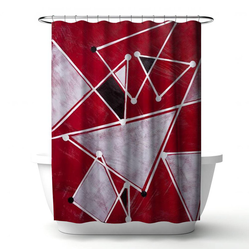 White Triangles on Red – Office Shapes Gray – Polyester Shower Curtain, Dye Sublimation Print, 71" W × 74" L