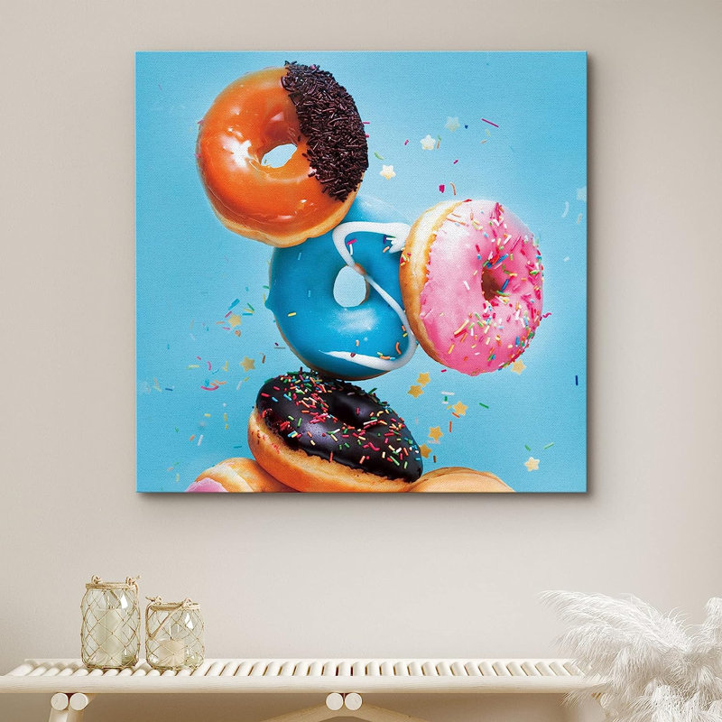 Beignes glacés avec paillettes sur toile, H 12 po x l 12 po x P 1,5 po