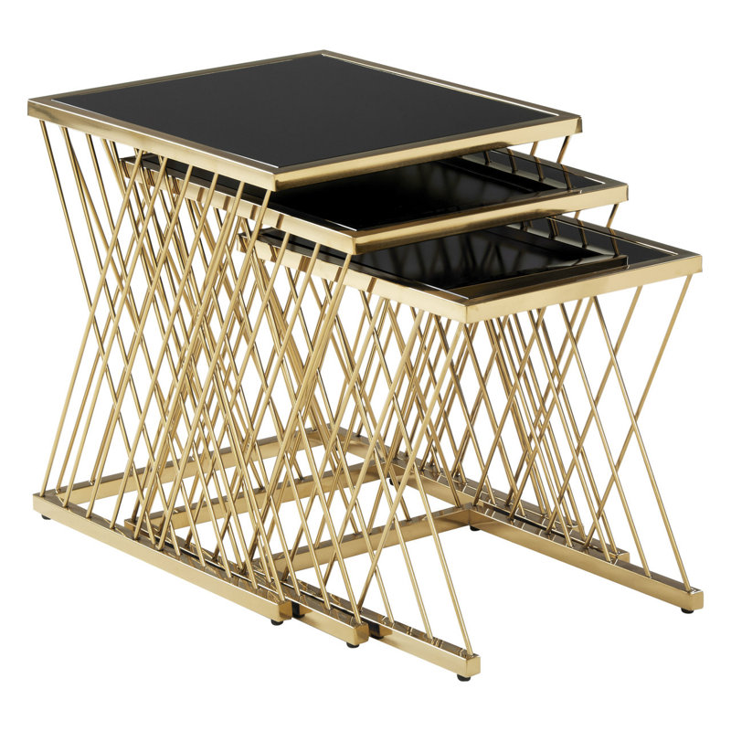 Smythe Glass Top Cross Legs Nesting Tables