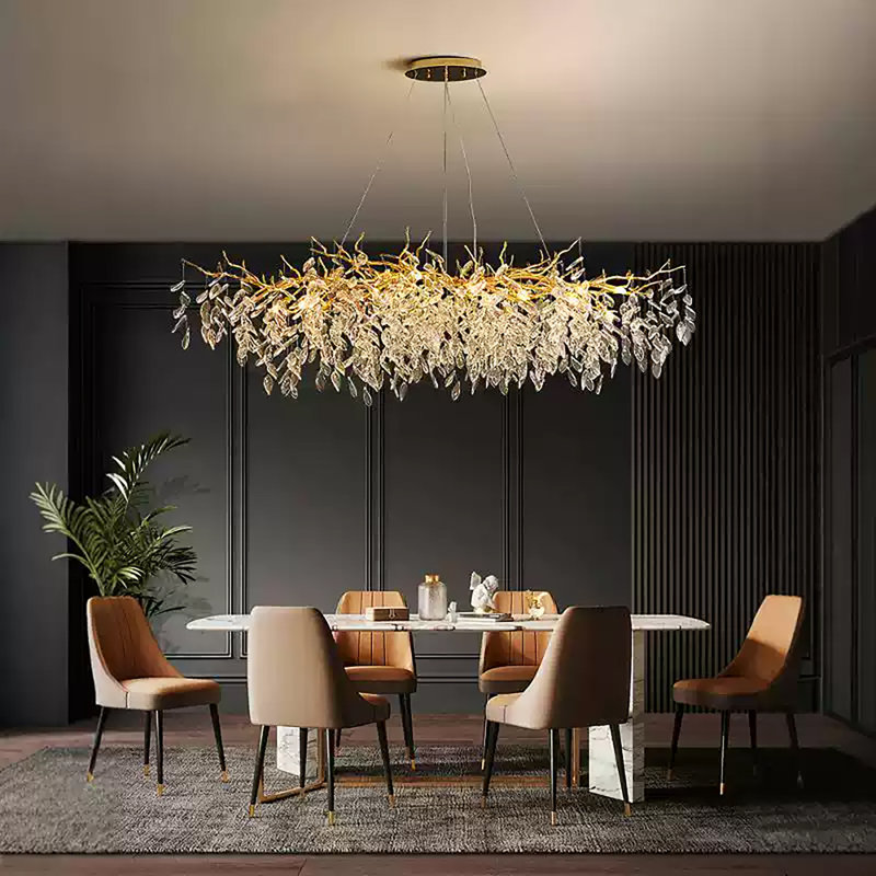 35X22X50" Modern Gold Crystal Chandelier 10 Light 35" Chandeliers For Dining Room Tree Branch Round Chandelier Linear Raindrop Chandeliers Hanging Pendant Light Fixture E48D9325F0614DCCA95CCD80DC6332FD