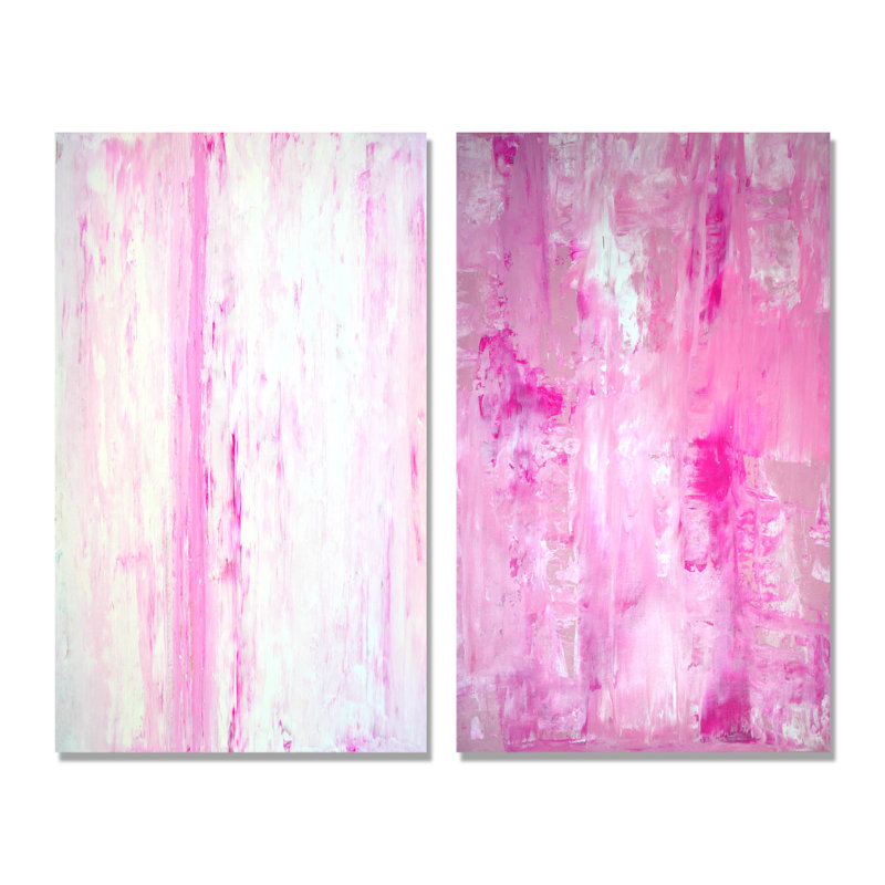 «Pink Abstract Art III», ensemble de 2 peintures sur toiles, Toile tendue, H 32 po x l 32 po x P 1 po