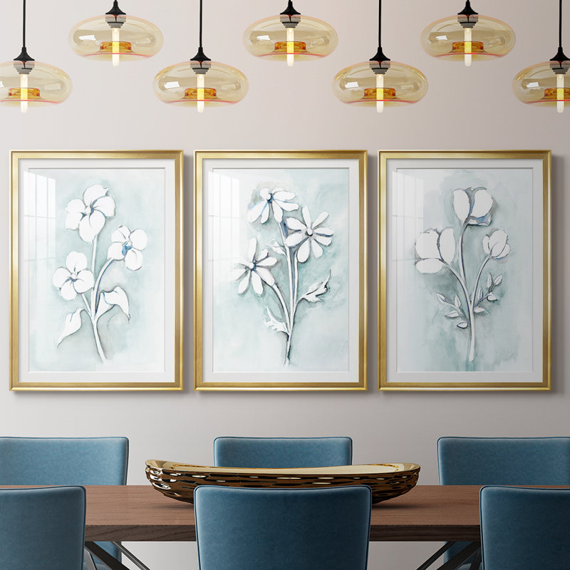 Bohémien bleu I - reproduction encadrée sur mesure de qualité supérieure mate - 3 pièces, H 27 po x l 57 po, Doré