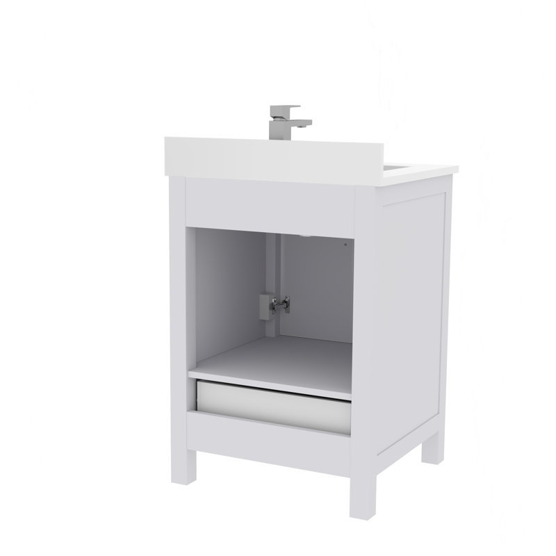 White Solid Wood Bathroom Vanity Cabinet with Brushed Nickel Hardware