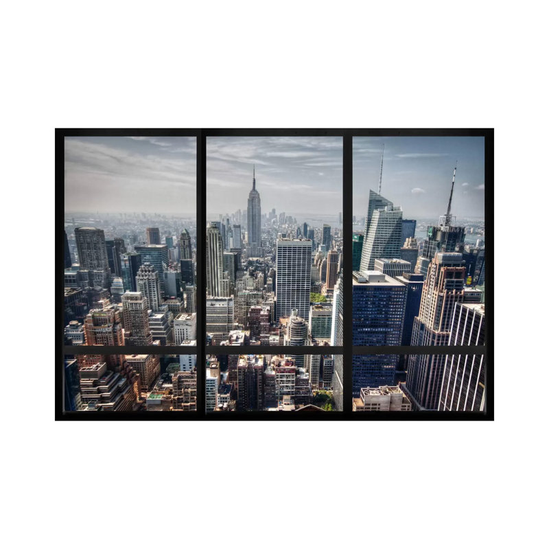 New York City Skyline Window View - Print, 18" H x 26" W x 1.5" D, Wrapped Canvas