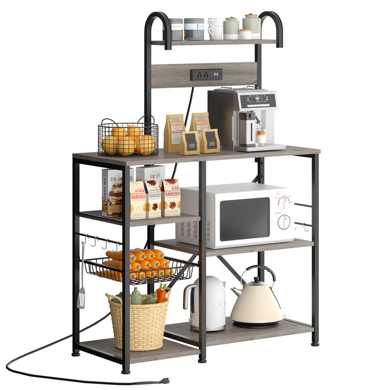Étagère de boulanger 35,43 po Phaneuf avec micro-ondes compatible et prise de courant, gris