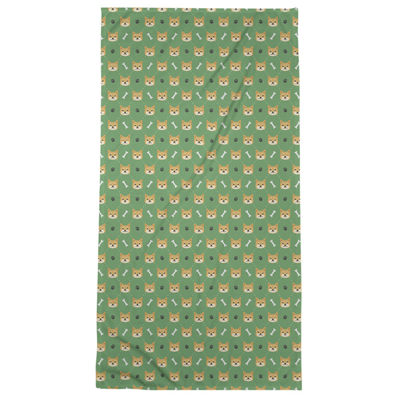 Serviette de bain Shiba Inu, Vert