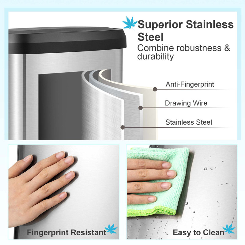 Silver Stainless Steel 13 Gallon Pedal Trash Can with Soft Close Lid