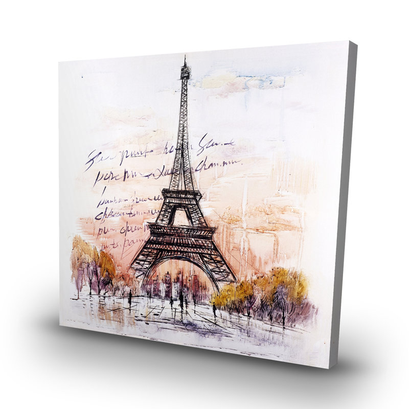 Eiffel tower sketch with an handwritten message - 32"x32" art on canvas