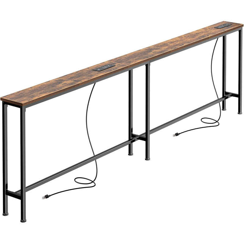 Table de canapé de 79 pouces avec prises de courant intégrées et ports USB-C, console étroite avec rangement pour canapé derrière, entrée de vestibule dans les petits espaces, salon