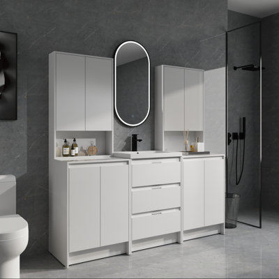 Ensemble de meuble-lavabo 72 "- Lavabo en résine avec 4 unités de rangement blanc