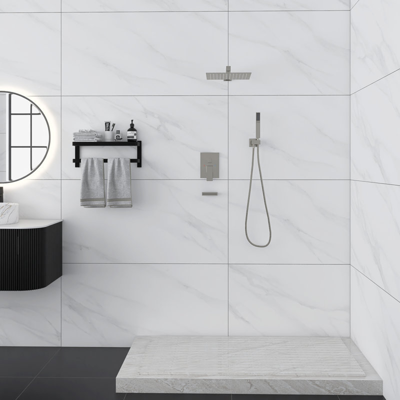 Système de douche carré moderne, pomme de douche à pluie avec douchette, ensemble de robinet de douche, Noir mat