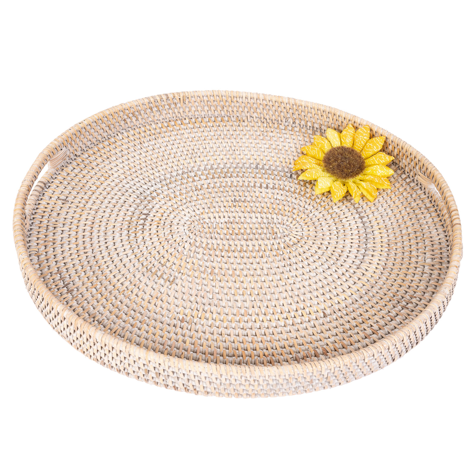 Ilonka Rattan Decorative Tray, White Wash, 18"W x 15"D x 2"H