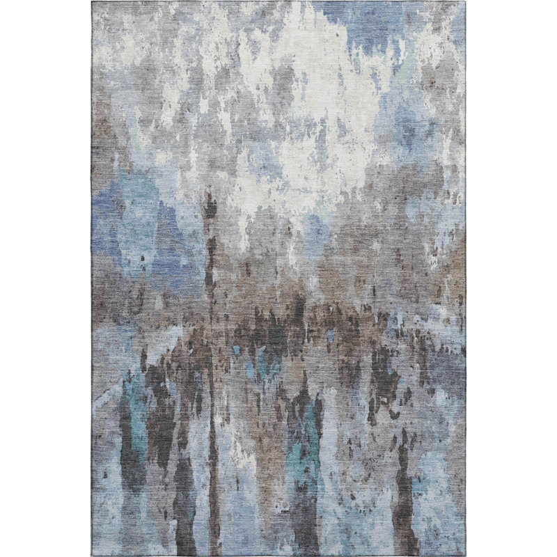 Premium Machine Washable Mayfield Abstract Rug, Blue, 8' x 10'