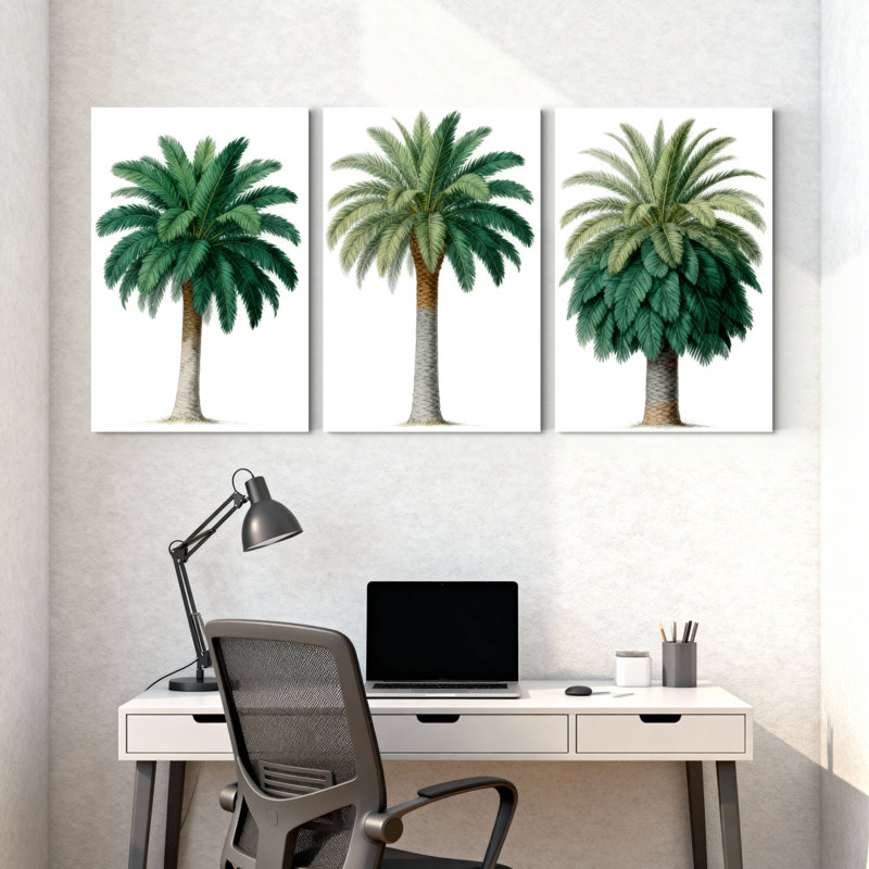 Palmiers, palmiers, verdure tropicale, ensemble de 3 reproductions d'art sur toile, H 18 po x l 36 po