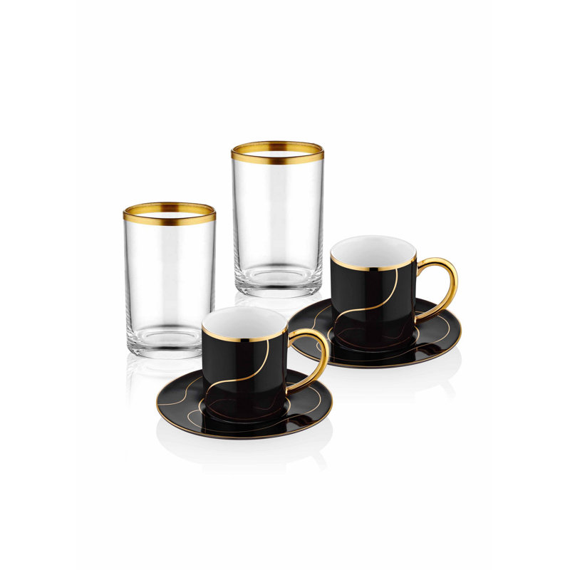 Ensemble de tasses à café Jacqulyn, Noir / or, 4