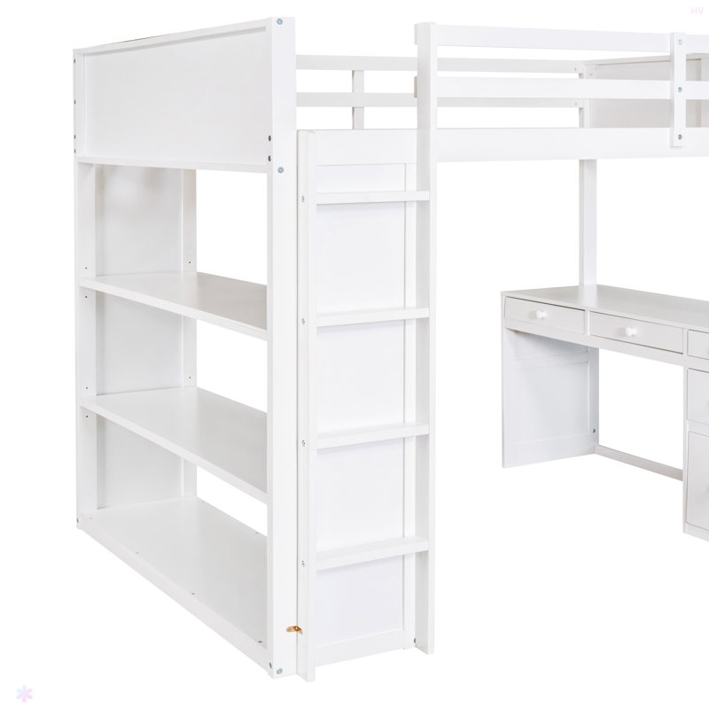 Loft Bed With Ladder, Shelves, And Desk, Full