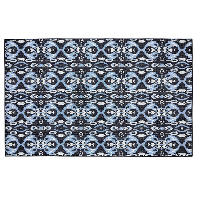 Tapis crocheté intérieur / extérieur noir / bleu Vera, Rectangle de 5 pi x 8 pi