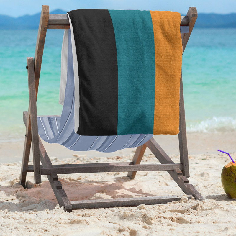 San Jose Lightweight Beach Towel, Black/Deep Pacific Teal/Burnt Orange, Poly/Cotton