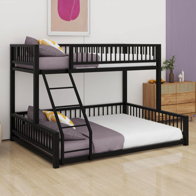 Twin XL Over Queen Floor Bunk Bed With Ladder, Metal Bunk Bed Frame With Safety Guardrails, Modern Metal Beds Frame by Ebern Designs