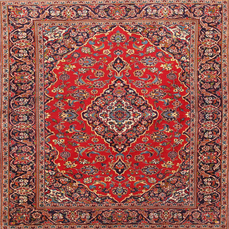 Tapis rouge/beige/noir traditionnel Weslyn, Rond 5 pi