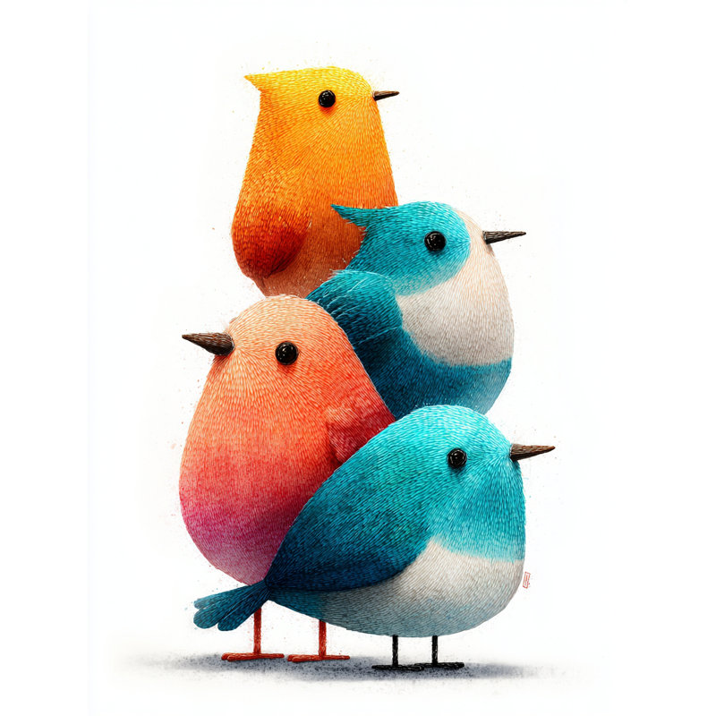 «Feathered Friends Gathering», art mural sur toile tendue, H 16 po x l 24 po