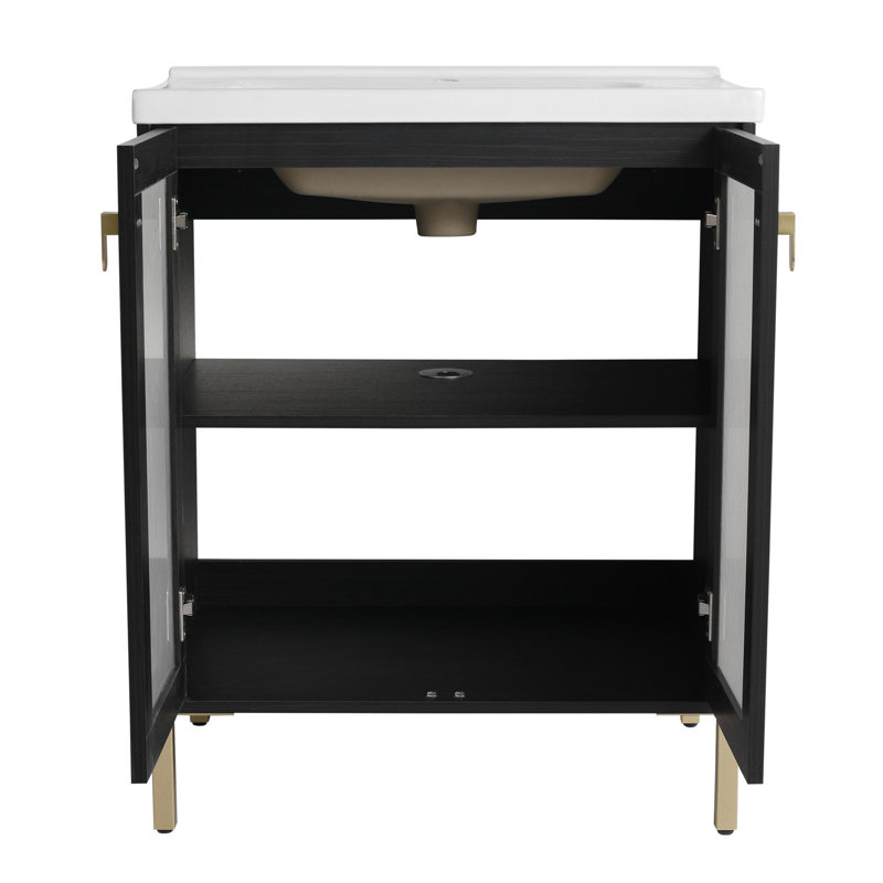 Meuble-lavabo simple 28 po avec plateau en céramique Jeidan