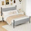 Structure de lit double pleine grandeur avec tête de lit en velours, plateforme en velours côtelé doux avec support en lattes de bois et pieds robustes, aucun sommier requis, silencieux, assemblage facile, gris-1953577882-1953577885
