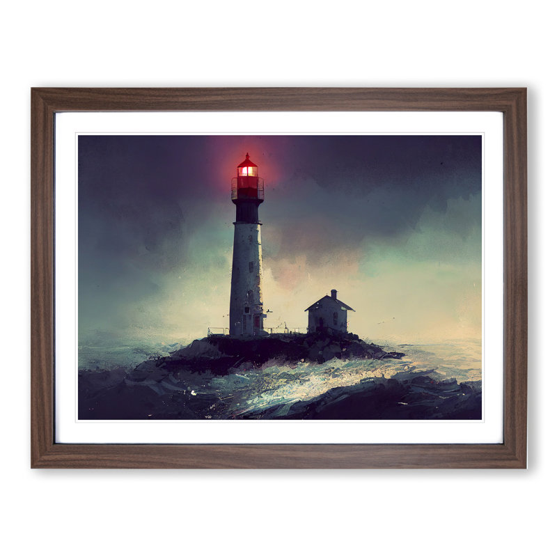 Victorious Lighthouse - Framed Print, 46cm H x 64cm W x 2cm D, Walnut