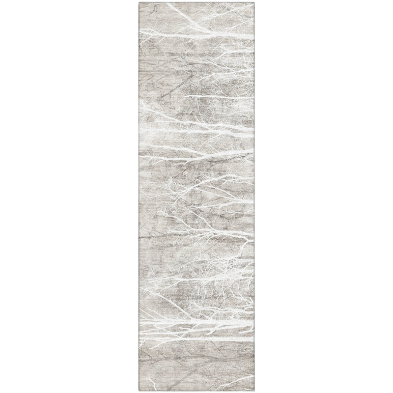 Premium Machine Washable Mayfield AMF2083 Floral Rug, 2'3" x 7'6" Runner, Silver