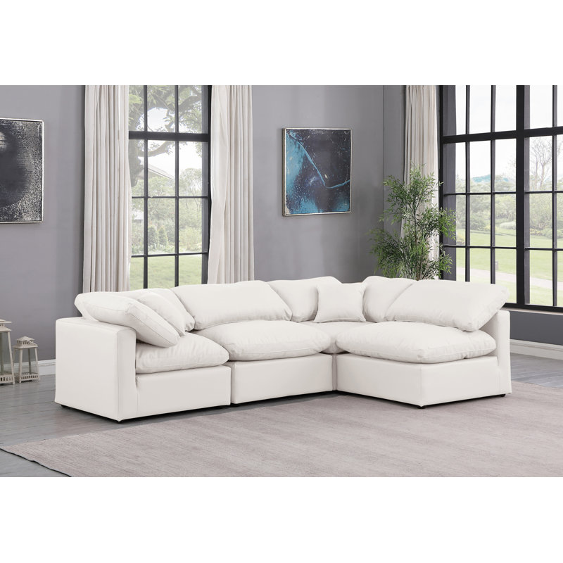 Canapé modulaire en similicuir 4 pièces Itala, Cuir crème végétalien