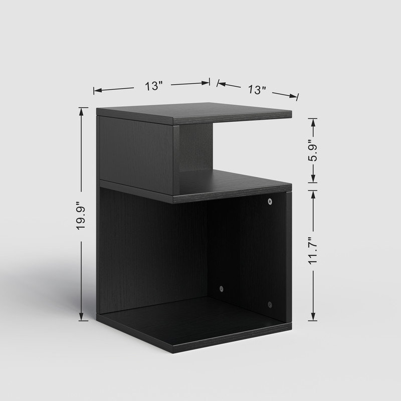 Table de chevet en forme de S de 20 po à conception géométrique avec rangement polyvalent, Noir