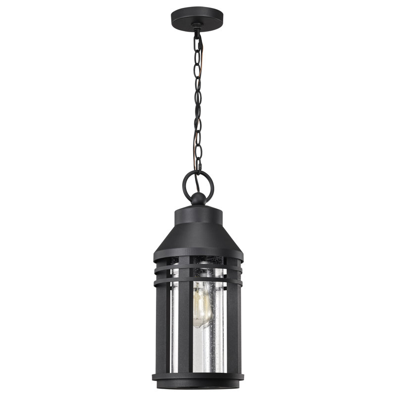 Suher - 1 Light Hanging Lantern - Matte Black with Clear Seeded Glass
