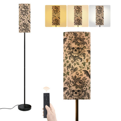 Floor Lamp Floral Bat skull gothic leaves Vintage lantern dark Halloween Pine cone Dimmable Modern Standing Lamp with Remote Control Footswitch Bulb L