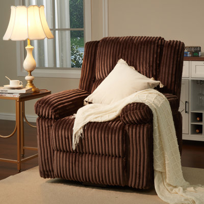 Corduroy Recliner Chair, Manual Recliner Sofa with Handle, Pillow Top Arms, Thick Padding, Side Pocket