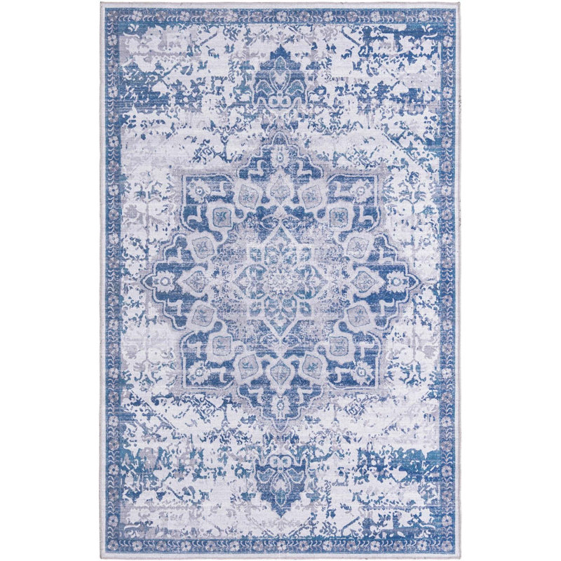 Matsumura Oriental Gray/Blue Area Rug, Rectangle 5'3" x 8'