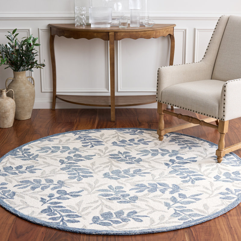 Martha Stewart 300 Hand Tufted Wool/Cotton Floral Rug in Ivory/Grey/Ivory/Gray, Round 6'