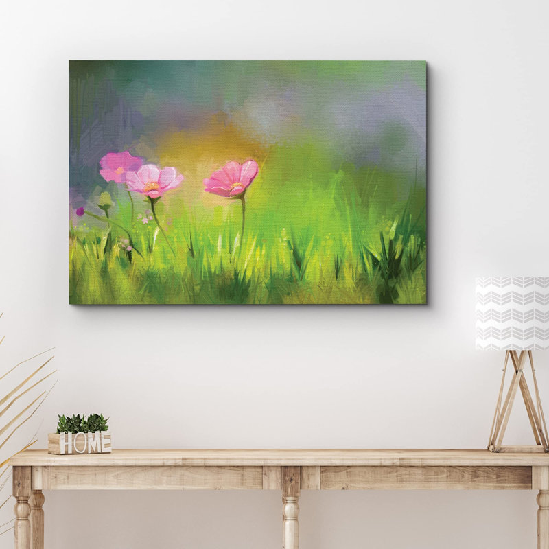 Flower Blossom "Smudge Pink Daisies In Field" sur toile, H 16 po x l 24 po