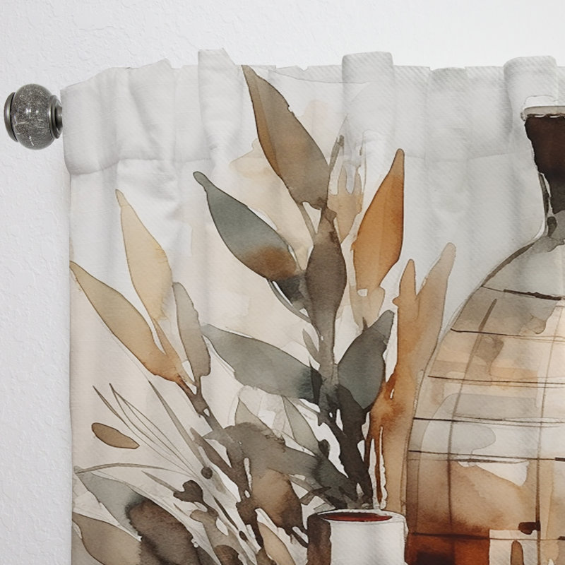 Vase en terre cuite brun et crème élégant I - Rideau de poterie Boho - Velours obscurcissant - 1 panneau, L 52 po x L 120 po