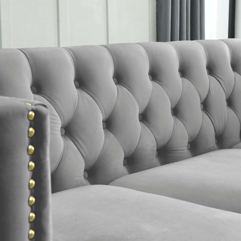 Canapé d'angle en velours de 82,2 pouces, canapé modulaire en forme de L, canapés d'angle 5 places avec 3 coussins, Gris