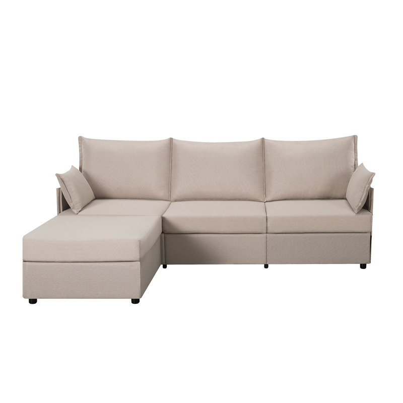93.7” Sectional Sofa with ottoman, Beige Polyester Blend