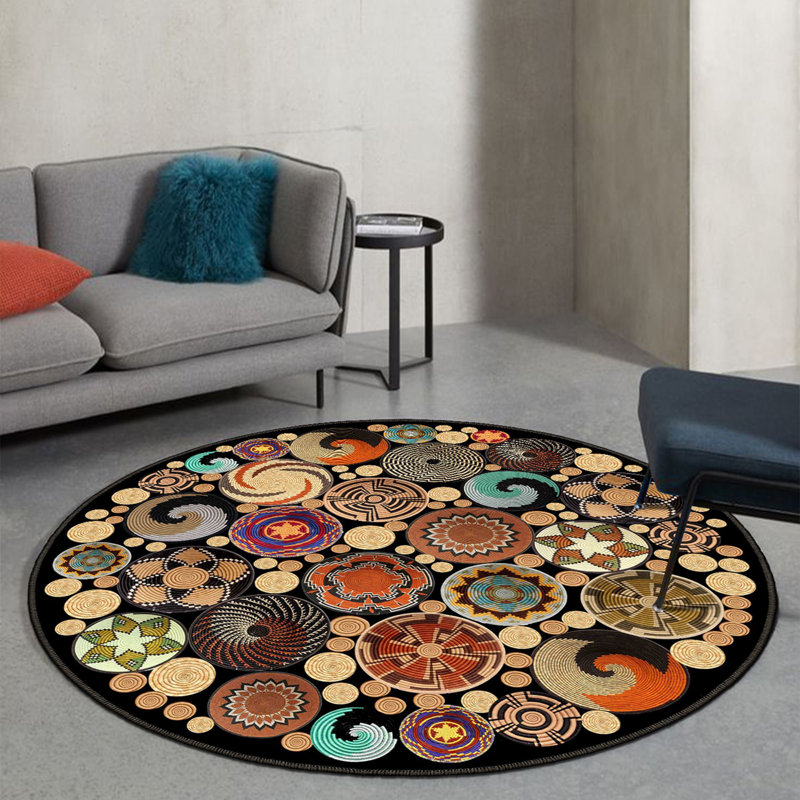 Luther Brown/Black/Blue Area Rug, Novelty 130 x 130cm