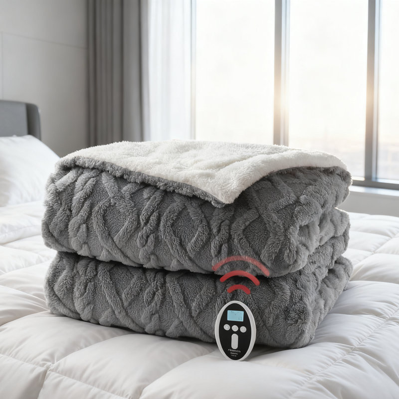 Striped Heated Blanket, 254cm L x 228.6cm W, Grey