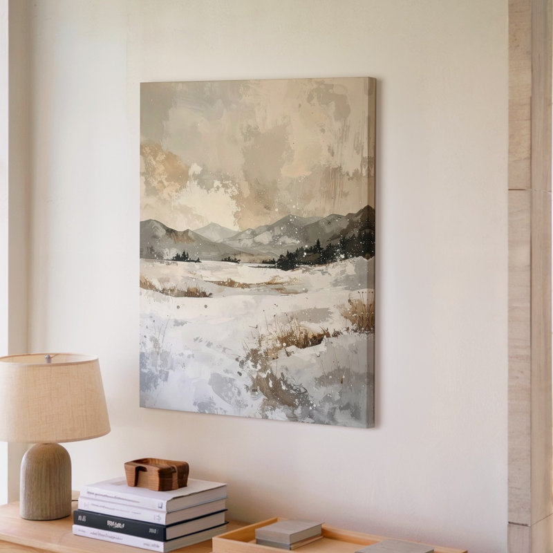 Toile, art mural abstrait, paysage d'hiver, scène de neige minimaliste dans des tons neutres, prêt à accrocher