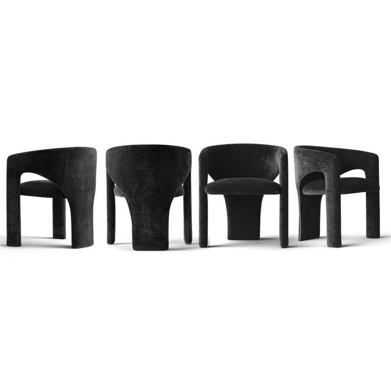  Set of 4 Modern Upholstered Barrel Dining Chair With Arm, Black